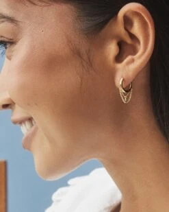 Davina 18k Yellow Gold Vermeil Huggie Earrings In White Diamond -Kendra Scott 0020 kendra scott davina huggie earrings