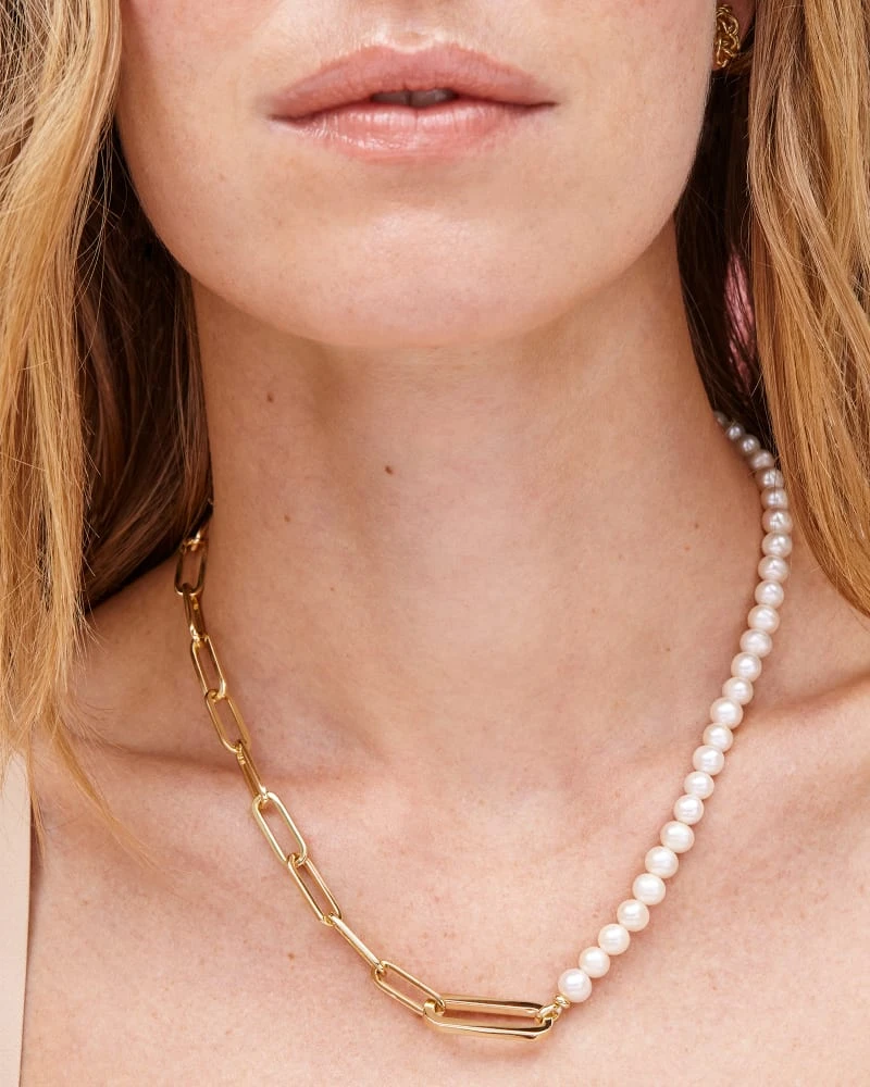 Ashton Gold Half Chain Necklace In White Pearl 6 Ashton Gold Half Chain Necklace In White Pearl - Image 4