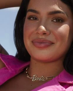 Barbie™ X Kendra Scott Gold Link And Chain Necklace In Pink Crystal -Kendra Scott Kendra Scott Barbie Paperclip Chain Neckalce Pink Gold 01