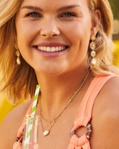 Brielle Gold Linear Drop Earrings In Ivory Mother-of-Pearl -Kendra Scott Kendra Scott Brielle Linear Drop Earring Ivory Mop Gold 00