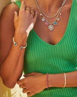 Elton Gold Cuff Bracelet In Teal Abalone -Kendra Scott Kendra Scott Brielle Multi Strand Charm Necklace Multi Mix Gold 01