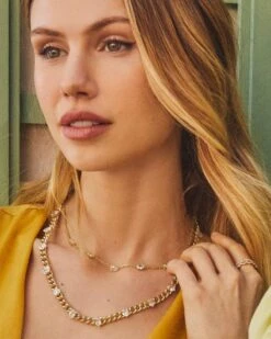 Cailin Gold Crystal Strand Necklace In White Crystal -Kendra Scott Kendra Scott Cailin Strand Necklace White Crystal Gold 00