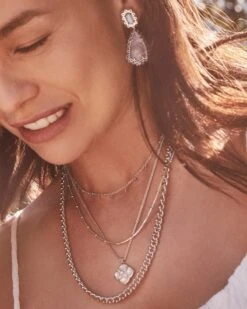 Dira Stone Silver Short Pendant Necklace In Ivory Mix -Kendra Scott Kendra Scott Dira Stone Pendant Necklace Rose Opal Champagne Rhodium 01