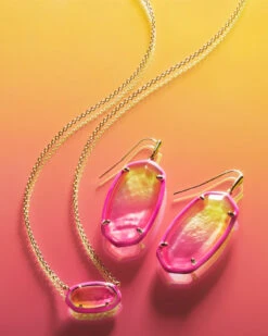 Elisa Gold Enamel Framed Short Pendant Necklace In Sunset Ombre Illusion -Kendra Scott Kendra Scott Elisa Enamel Pendant Necklace Yellow Pink Gold 00