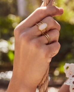 Elyse Gold Ring In Iridescent Drusy -Kendra Scott Kendra Scott Elyse Double Band Ring Iridescent Drusy Gold 00