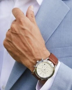 Evans Stainless Steel 44mm Chronograph Watch In Ivory -Kendra Scott Kendra Scott Evans 44m Chronograph Watch Eggshell Luggage Leather Stainless Steel 00