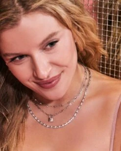 Jess Small Lock Chain Necklace In Silver -Kendra Scott Kendra Scott Jessie Tiny Locket Necklace Rhodium 00