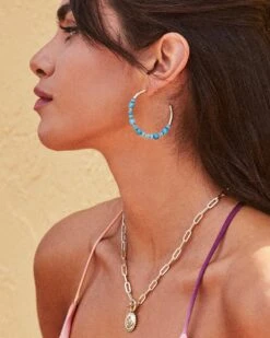 Jovie Gold Beaded Hoop Earrings In Variegated Dark Teal Magnesite 9 Jovie Gold Beaded Hoop Earrings In Variegated Dark Teal Magnesite -Kendra Scott Kendra Scott Jovie Beaded Hoop Earring Dark Teal Gold 01