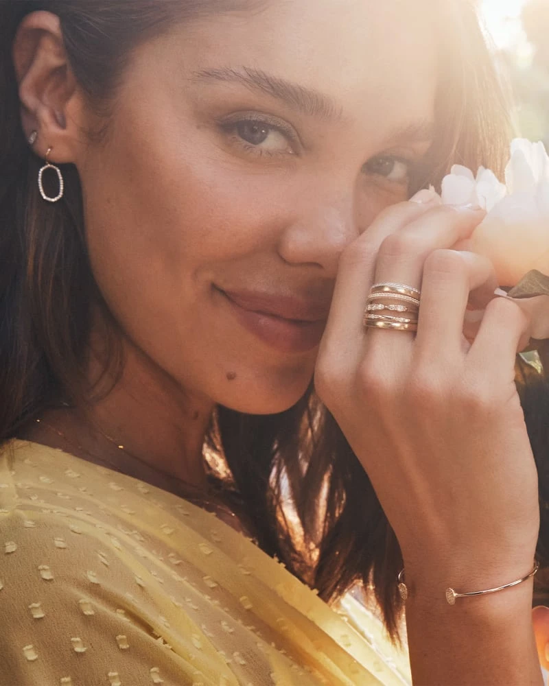 Lee 14k Yellow Gold Open Frame Earrings In White Diamond 4 Lee 14k Yellow Gold Open Frame Earrings In White Diamond - Image 2