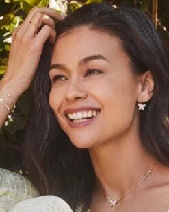 Lillia Crystal Butterfly Gold Drop Earrings In White Crystal -Kendra Scott Kendra Scott Lillia Butterfly Huggie Earring White Crystal Gold 01