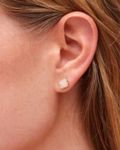 Mallory Gold Stud Earrings In Rose Quartz -Kendra Scott Kendra Scott Mallory Stud Earring Rose Quartz Gold 00