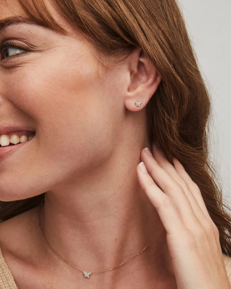 Butterfly 14k Yellow Gold Pendant Necklace In White Diamond 4 Butterfly 14k Yellow Gold Pendant Necklace In White Diamond - Image 2