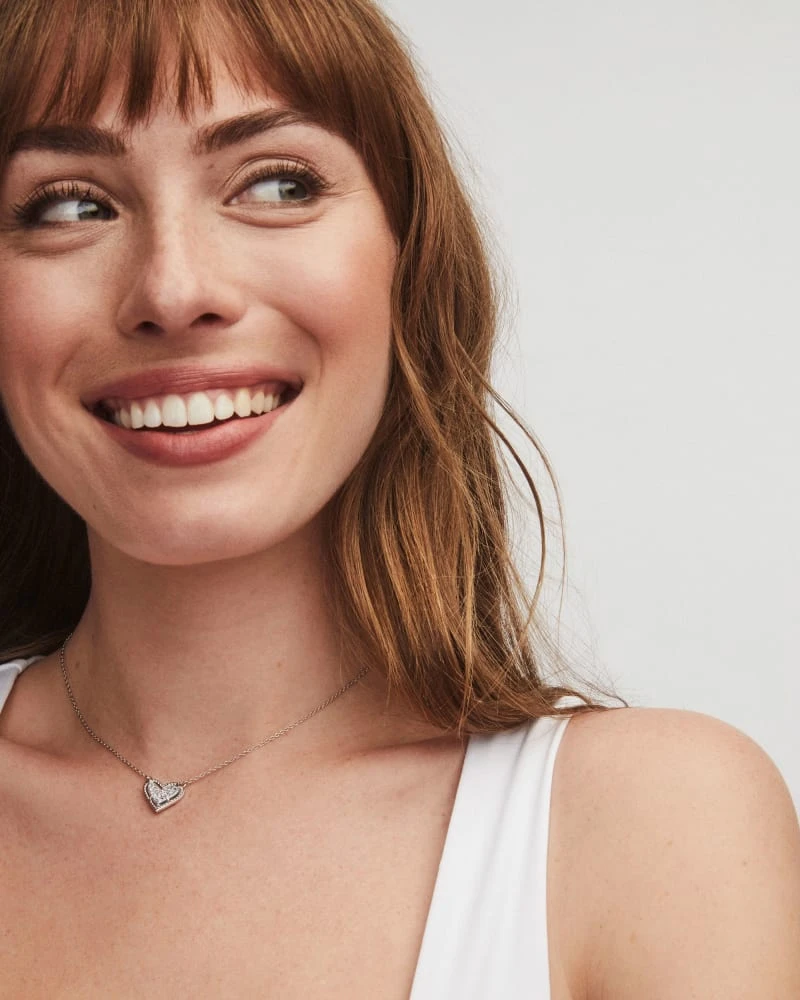 Ari Heart Silver Pendant Necklace In Platinum Drusy 4 Ari Heart Silver Pendant Necklace In Platinum Drusy - Image 2