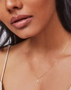 Diamond Letter A Pendant Necklace In 14k Yellow Gold 8 Diamond Letter A Pendant Necklace In 14k Yellow Gold -Kendra Scott kendra scott 14k yellow gold letter a charm white diamond 1