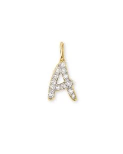 14k Yellow Gold Letter A Charm In White Diamond
