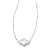 Abbie Silver Pendant Necklace In Ivory Mother-of-Pearl -Kendra Scott kendra scott abbie pendant necklace rhodium ivory mother of pearl 00