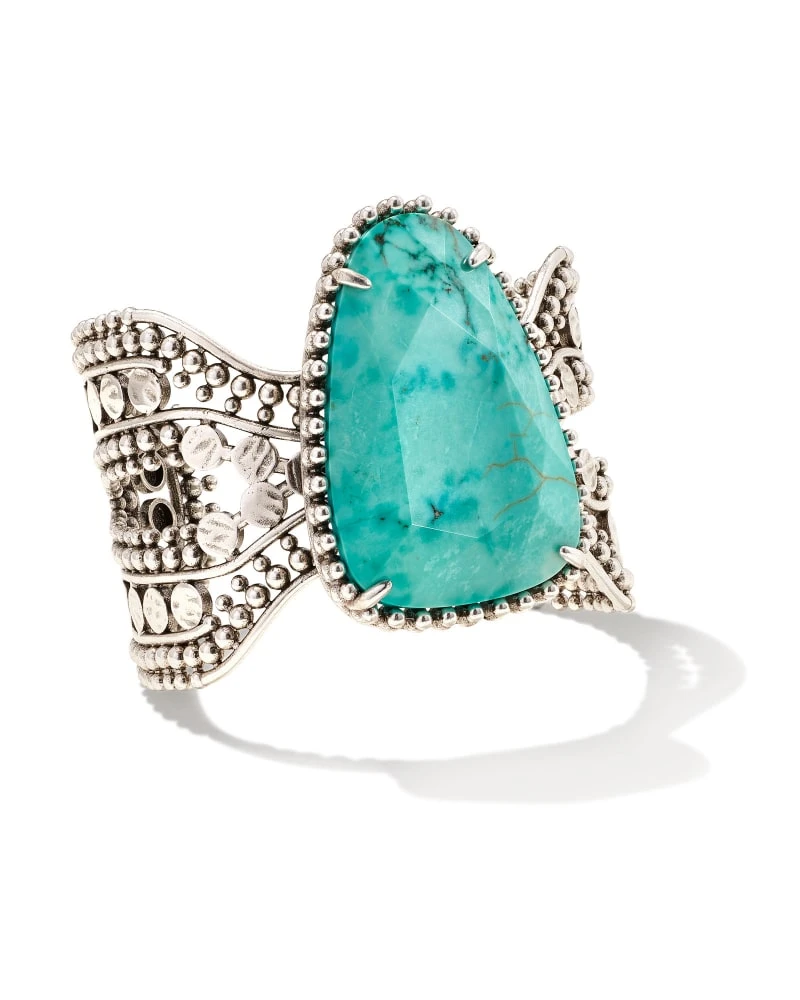 Abena Vintage Silver Statement Bracelet In Variegated Turquoise Magnesite 3 Abena Vintage Silver Statement Bracelet In Variegated Turquoise Magnesite