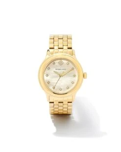 Alex Gold Tone Stainless Steel 35mm Diamond Dial Watch In Ivory Mother-of-Pearl