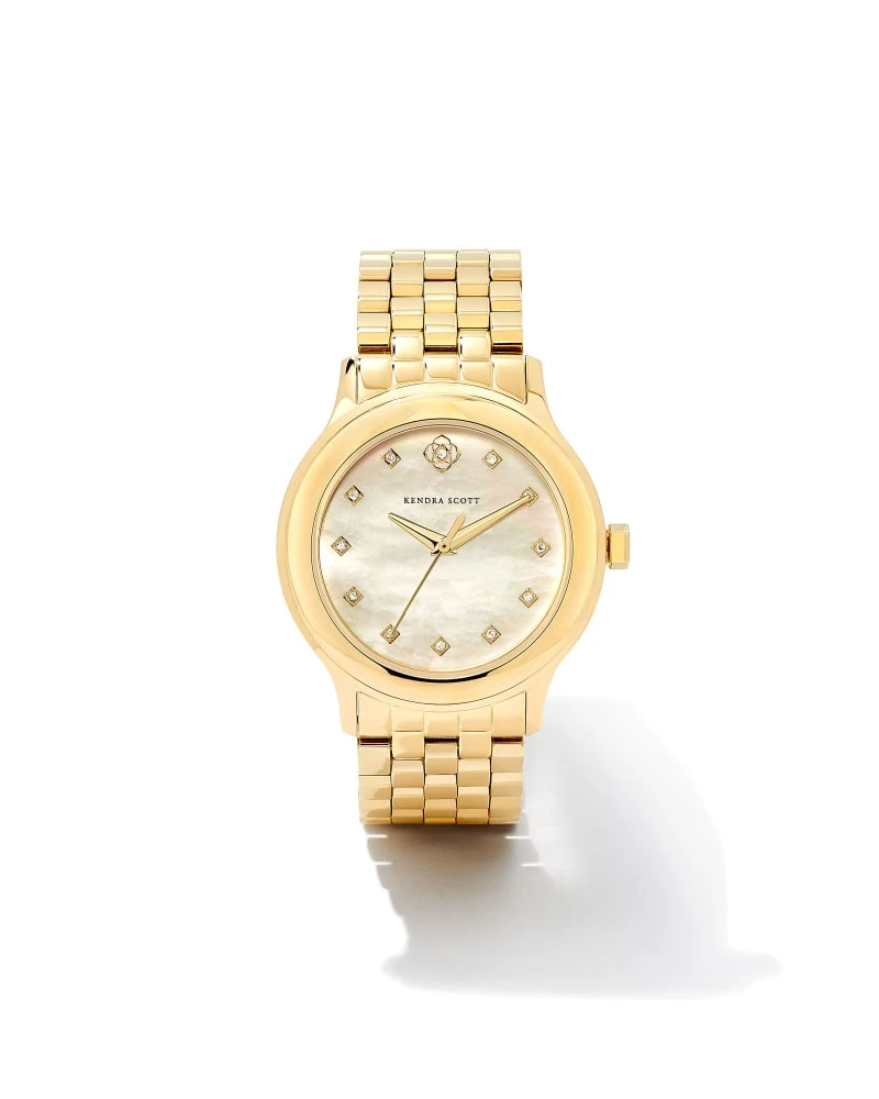 Alex Gold Tone Stainless Steel 35mm Diamond Dial Watch In Ivory Mother-of-Pearl 3 Alex Gold Tone Stainless Steel 35mm Diamond Dial Watch In Ivory Mother-of-Pearl