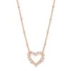 Ari Heart Rose Gold Pendant Necklace In White Crystal -Kendra Scott kendra scott ari heart crystal pendant necklace rose gold white crystal 00 lg