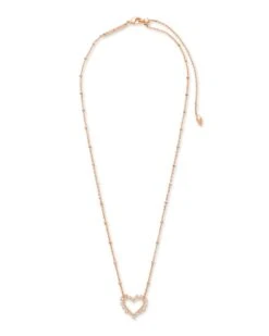 Ari Heart Rose Gold Pendant Necklace In White Crystal -Kendra Scott kendra scott ari heart crystal pendant necklace rose gold white crystal 01 lg