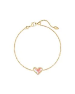 Ari Heart Gold Chain Bracelet In Dichroic Glass