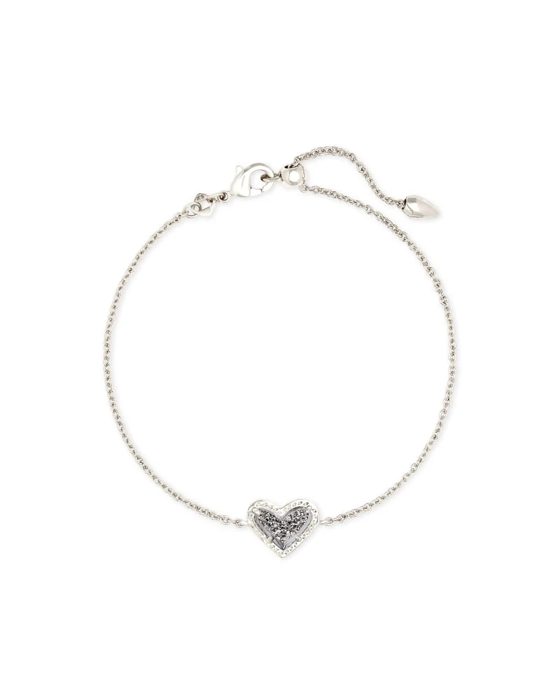Ari Heart Silver Chain Bracelet In Platinum Drusy 3 Ari Heart Silver Chain Bracelet In Platinum Drusy