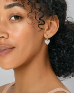 Ari Heart Gold Drop Earrings In Dichroic Glass -Kendra Scott kendra scott ari heart drop earring rhodium ivory MOP lg