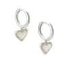 Ari Heart Silver Huggie Earrings In Ivory Mother-of-Pearl -Kendra Scott kendra scott ari heart huggie earring rhodium ivory mother of pearl 00 lg
