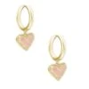 Ari Heart Gold Huggie Earrings In Rose Quartz -Kendra Scott kendra scott ari heart huggie earring rose quartz 00 lg