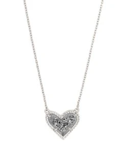 Ari Heart Silver Pendant Necklace In Platinum Drusy
