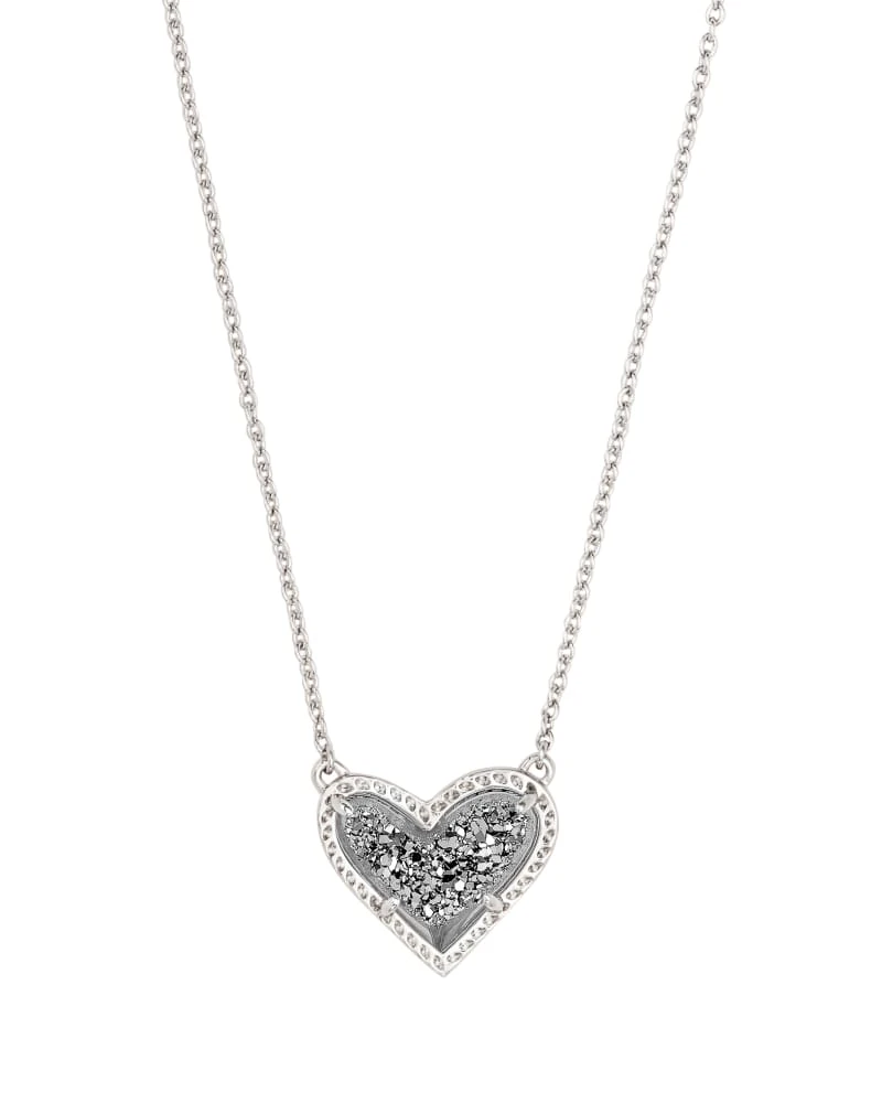 Ari Heart Silver Pendant Necklace In Platinum Drusy 3 Ari Heart Silver Pendant Necklace In Platinum Drusy