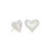Ari Heart Silver Stud Earrings In Ivory Mother-of-Pearl -Kendra Scott kendra scott ari heart stud earring rhodium ivory mop 00 lg