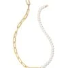 Ashton Gold Half Chain Necklace In White Pearl -Kendra Scott kendra scott ashton half chain necklace gold white pearl 00