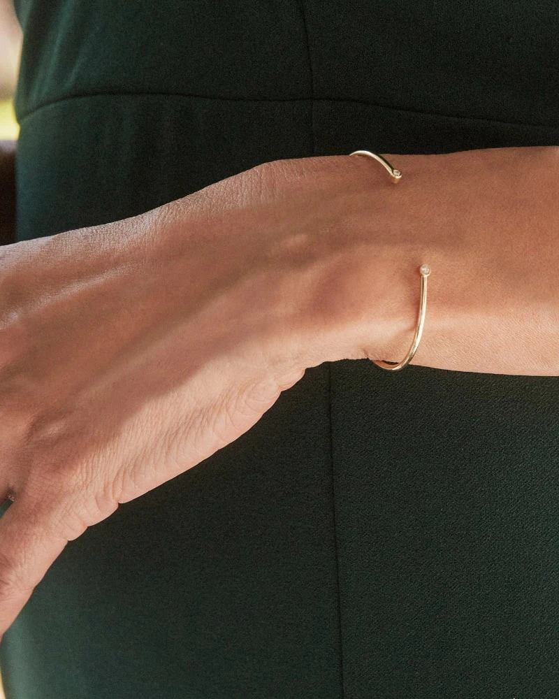 Audrey 14k Yellow Gold Cuff Bracelet In White Diamond 6 Audrey 14k Yellow Gold Cuff Bracelet In White Diamond - Image 4