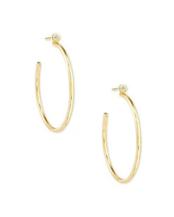 Audrey 14k Yellow Gold Hoop Earrings In White Diamond
