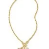 Barbie™ X Kendra Scott Gold Pearl Charm Convertible Necklace In Pink Iridescent Glitter Glass -Kendra Scott kendra scott barbie pearl charm convertible necklace gold pink iridescent glitter glass 01