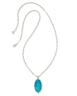 Baroque Ella Vintage Silver Long Pendant Necklace In Variegated Dark Teal Magnesite 5 Baroque Ella Vintage Silver Long Pendant Necklace In Variegated Dark Teal Magnesite -Kendra Scott kendra scott baroque ella long pendant necklace vintage silver teal howlite 00