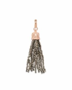 Beaded Rose Gold Tassel Charm In Brown Pyrite
