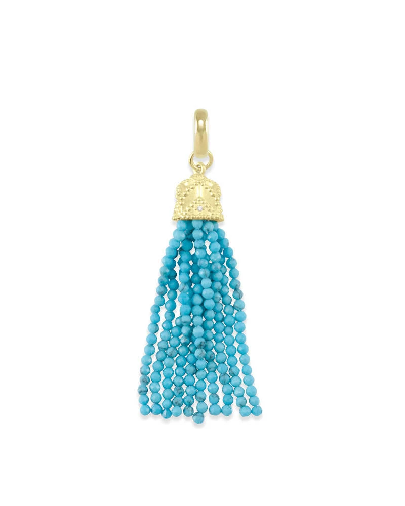 Beaded Gold Tassel Charm In Turquoise Magnesite 3 Beaded Gold Tassel Charm In Turquoise Magnesite