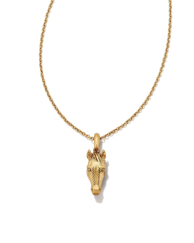 Beau Horse Pendant Necklace In Vintage Gold 3 Beau Horse Pendant Necklace In Vintage Gold
