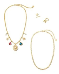 Brielle Convertible Gold Charm Necklace In Multi Mix -Kendra Scott kendra scott brielle charm necklace convertible gold multi 02