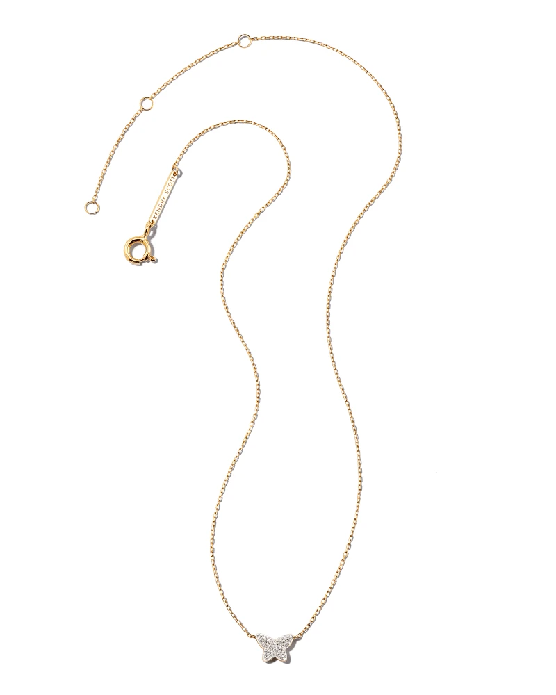 Butterfly 14k Yellow Gold Pendant Necklace In White Diamond 5 Butterfly 14k Yellow Gold Pendant Necklace In White Diamond - Image 3