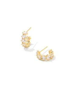 Cailin Gold Crystal Huggie Earrings In White Crystal