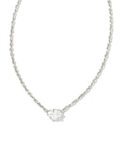 Cailin Silver Pendant Necklace In White Crystal