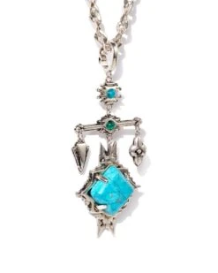 Cass Vintage Silver Large Long Pendant Necklace In Variegated Dark Teal Magnesite 9 Cass Vintage Silver Large Long Pendant Necklace In Variegated Dark Teal Magnesite -Kendra Scott kendra scott cass lg long pendant necklace vintage silver teal howlite 01