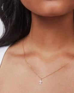 Cross 14k Yellow Gold Pendant Necklace In White Diamonds -Kendra Scott kendra scott cross 14k yellow gold pendant necklace white diamond