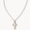 Cross Silver Pendant Necklace In White Kyocera Opal -Kendra Scott kendra scott cross pendant necklace rhodium white kyocera opal 00