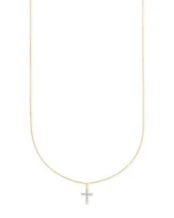Cross 14k Yellow Gold Pendant Necklace In White Diamonds