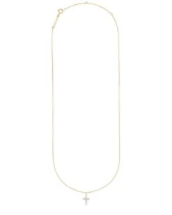 Cross 14k Yellow Gold Pendant Necklace In White Diamonds -Kendra Scott kendra scott cross short pendant necklace 14k yellow gold white diamonds 01 lg